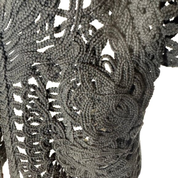 Coldwater Creek Crochet Black Women's Cardigan Open Front Size 16 - Picture 6 of 6